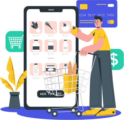 Человек с тележкой продуктов